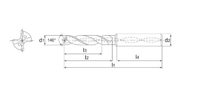 Diagrama de las dimensiones de un taladro para preparar y controlar el primer plano