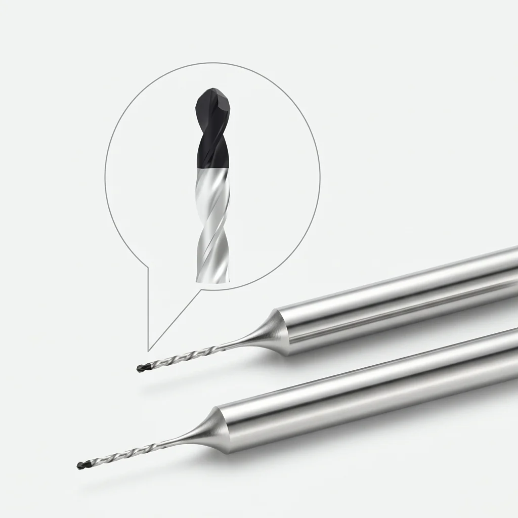 Microbrocas Monoblockk PCD con un diámetro de corte de 0,15 mm con detalle de punta extendido